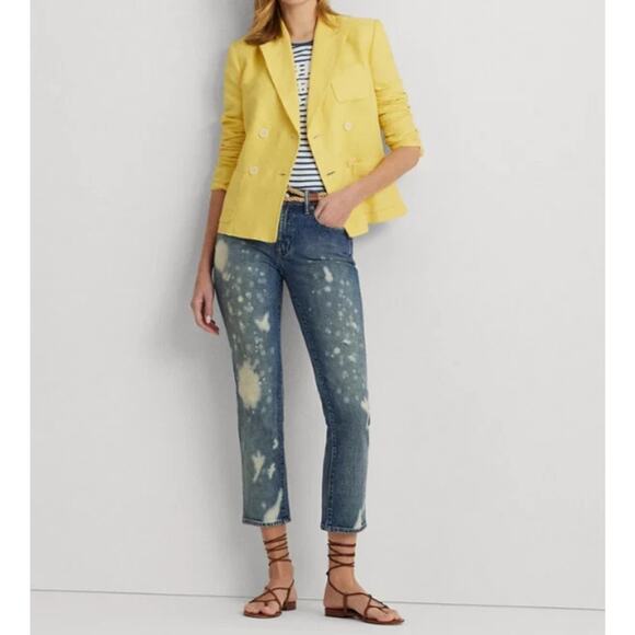 Ralph Lauren Womens 4 Bleach Splattered Ankle Straight Jeans Blue Preppy Artsy - Picture 4 of 9